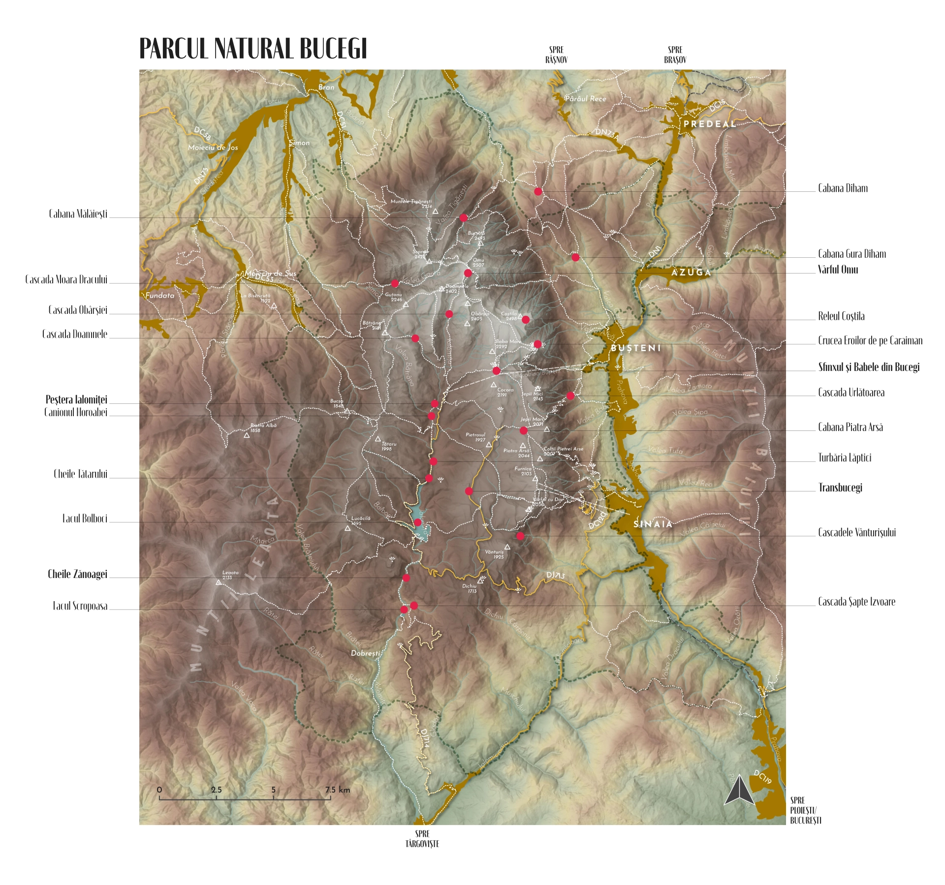 Hartă Turistică Parcul Natural Bucegi