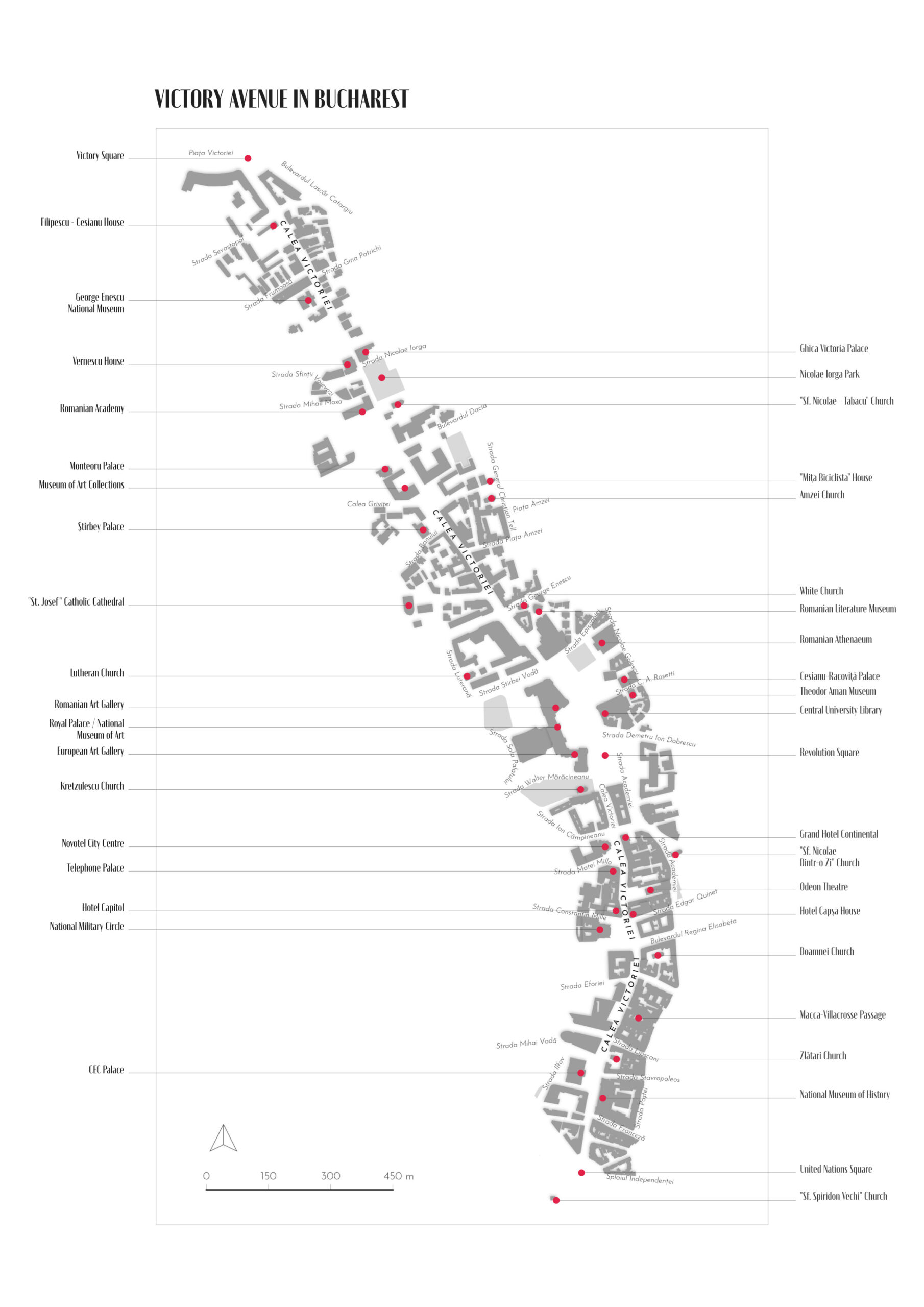 Tourist Map of Victory Avenue in Bucharest