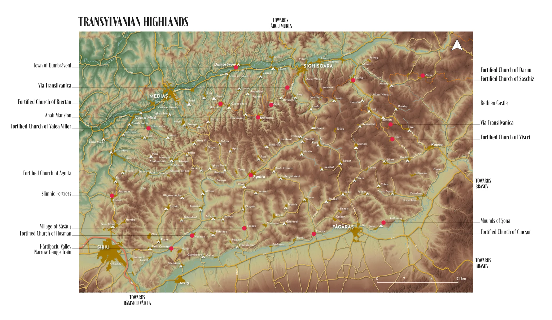 Transylvanian Highlands Tourist Map