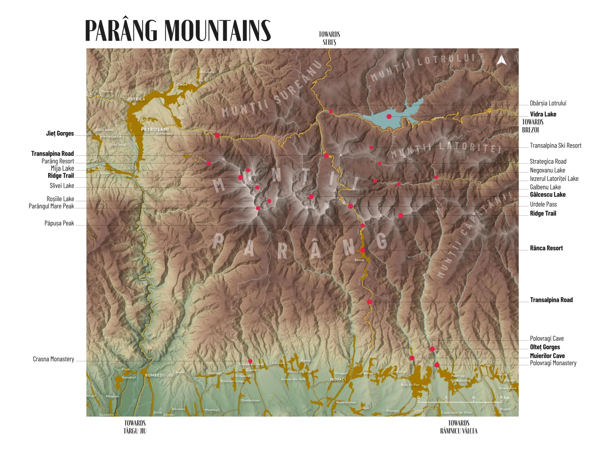 Parâng Mountains Tourist Map